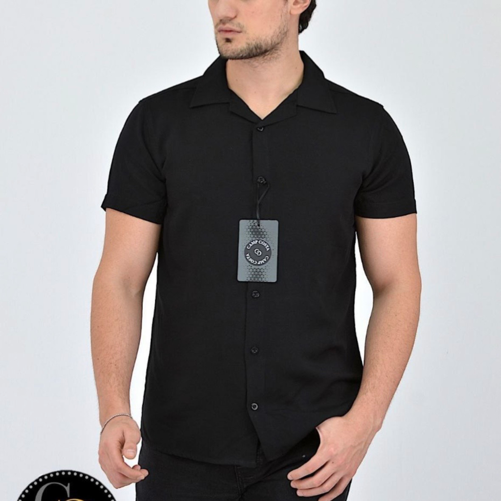 Black Plain Shirt Short Sleeve